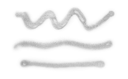 Photo of Lines drawn by grey spray paint isolated on white, top view