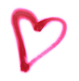 Photo of Heart drawn by pink spray paint isolated on white, top view