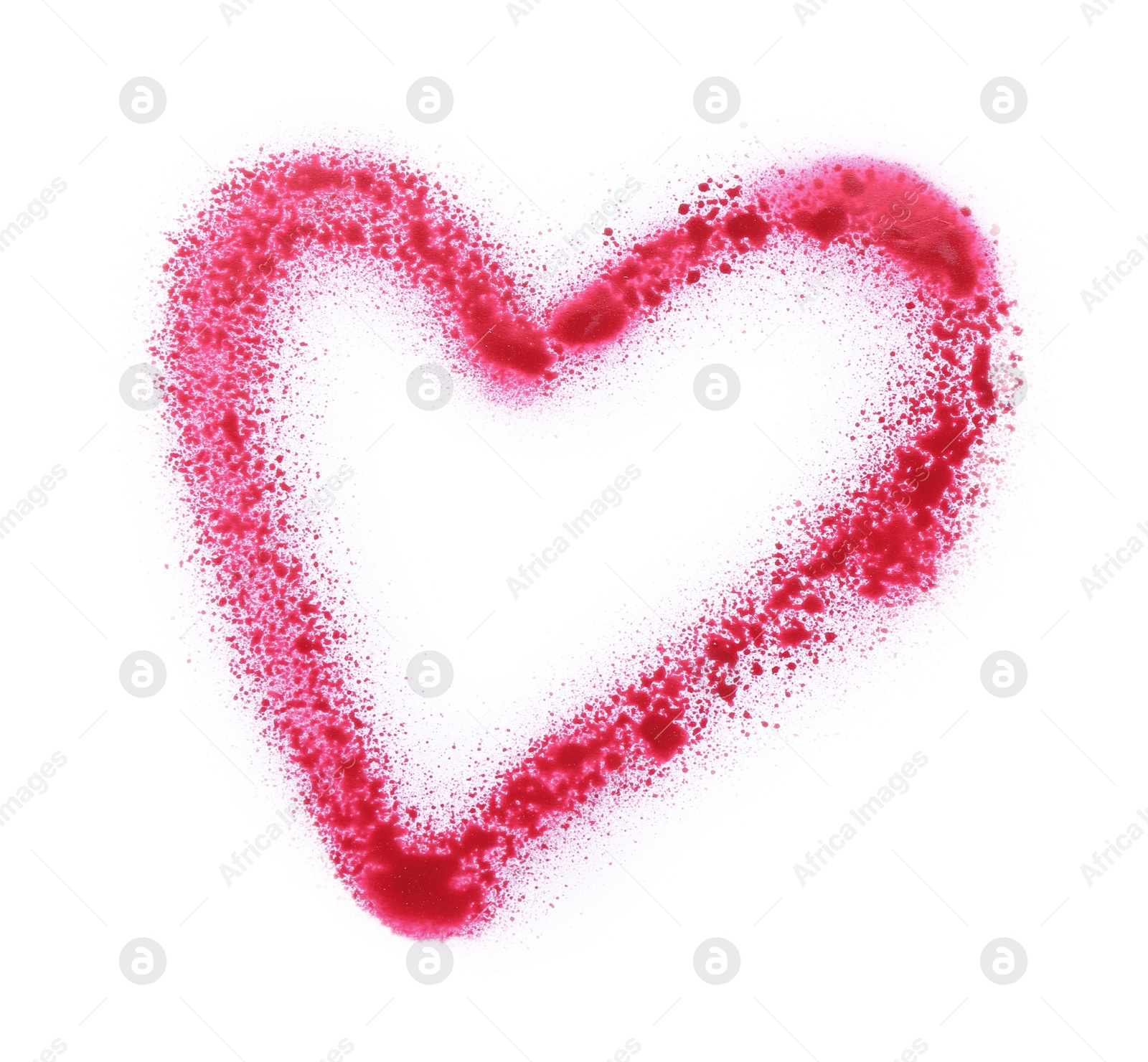 Photo of Heart drawn by pink spray paint isolated on white, top view