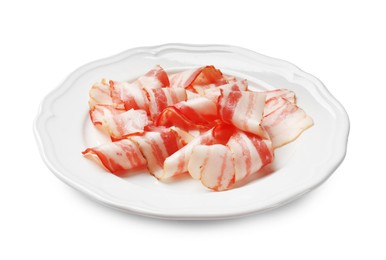 Slices of raw bacon isolated on white