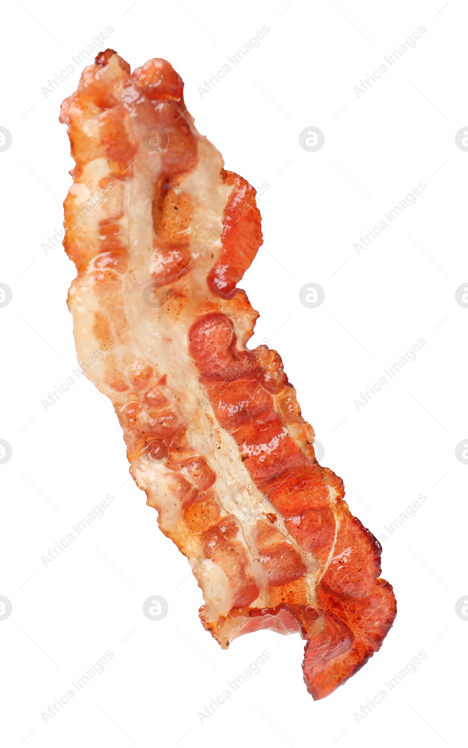 Photo of Slice of tasty fried bacon isolated on white