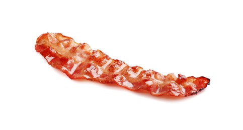 Photo of Slice of tasty fried bacon isolated on white