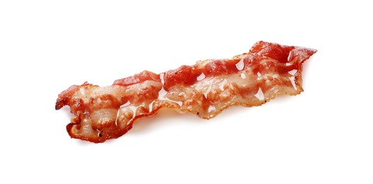 Photo of Slice of tasty fried bacon isolated on white