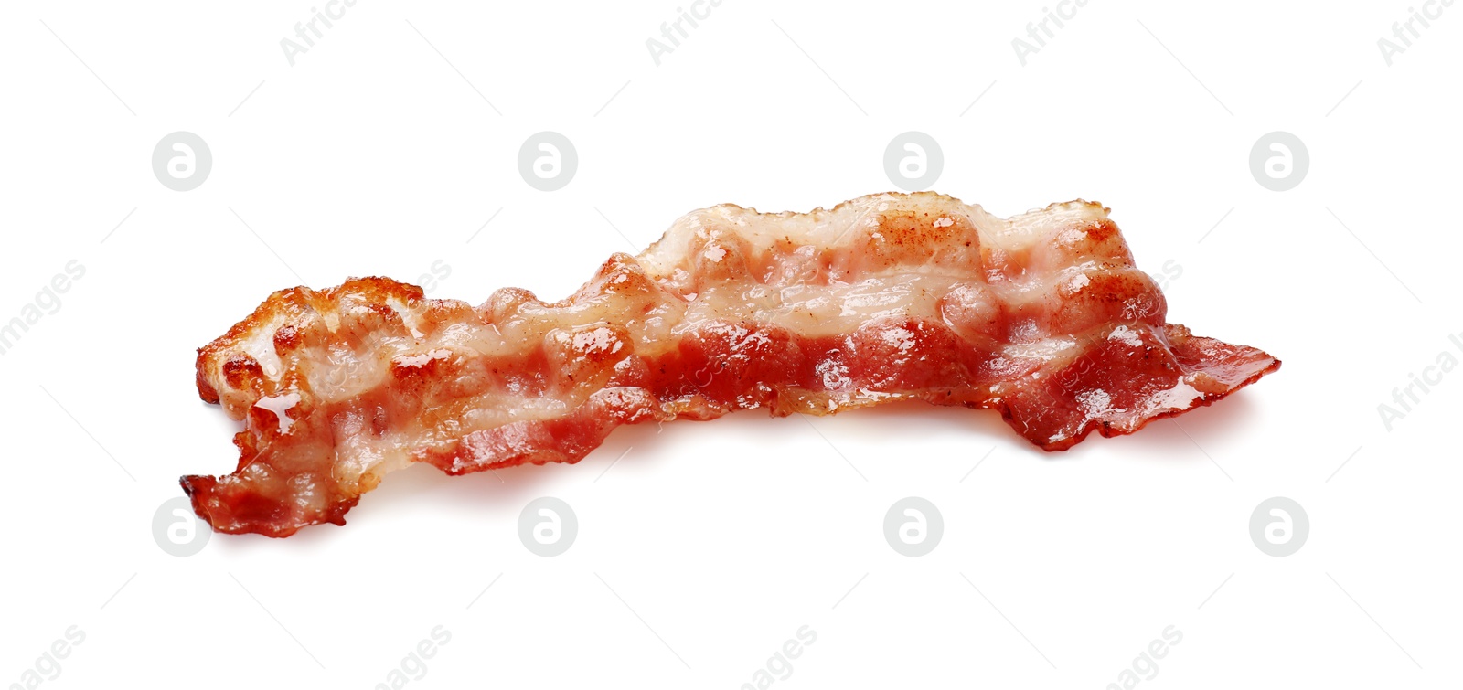 Photo of Slice of tasty fried bacon isolated on white