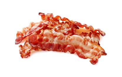 Photo of Slices of tasty fried bacon isolated on white