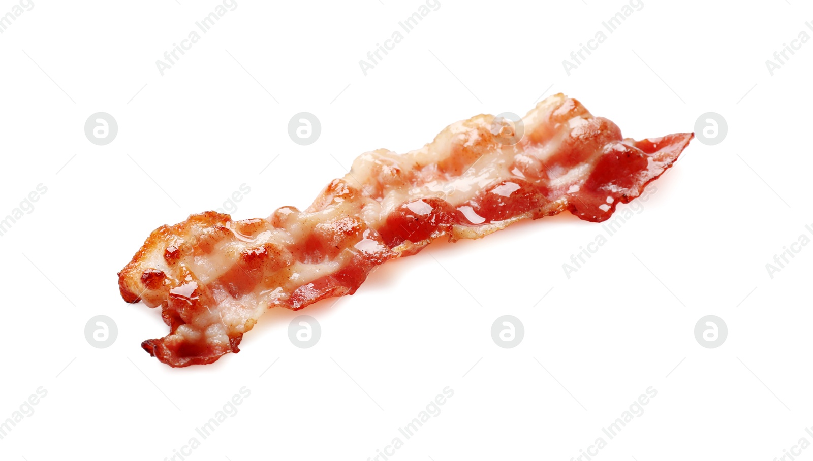 Photo of Slice of tasty fried bacon isolated on white