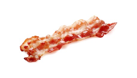 Photo of Slice of tasty fried bacon isolated on white