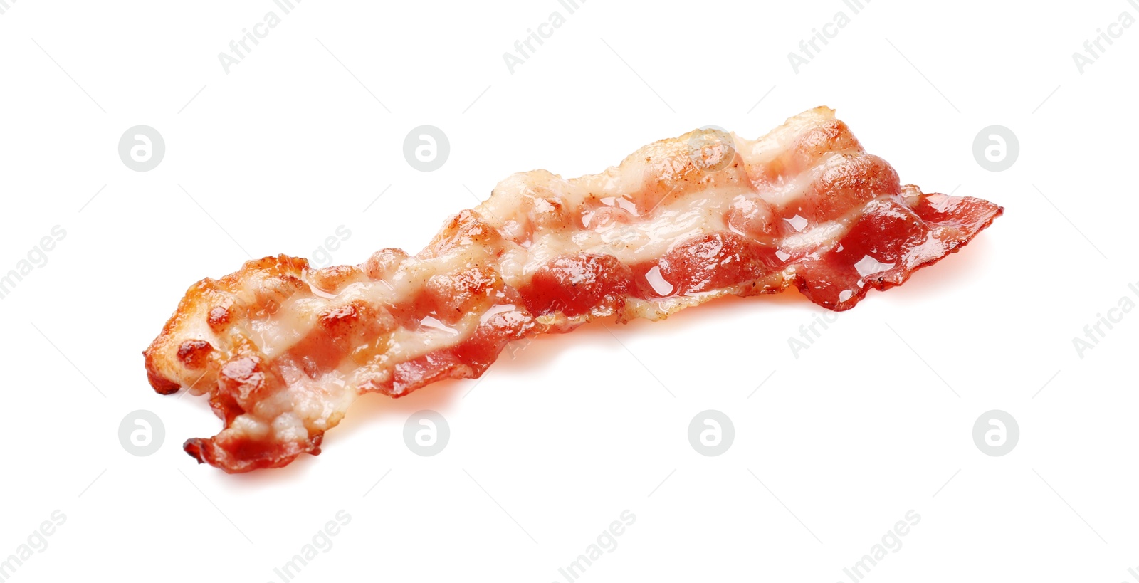 Photo of Slice of tasty fried bacon isolated on white