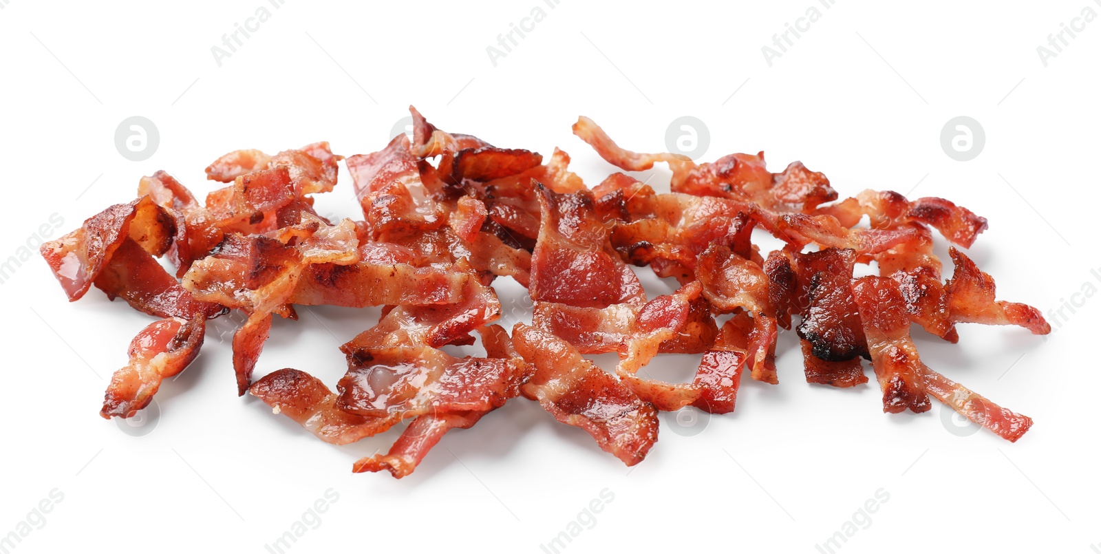 Photo of Slices of tasty fried bacon isolated on white