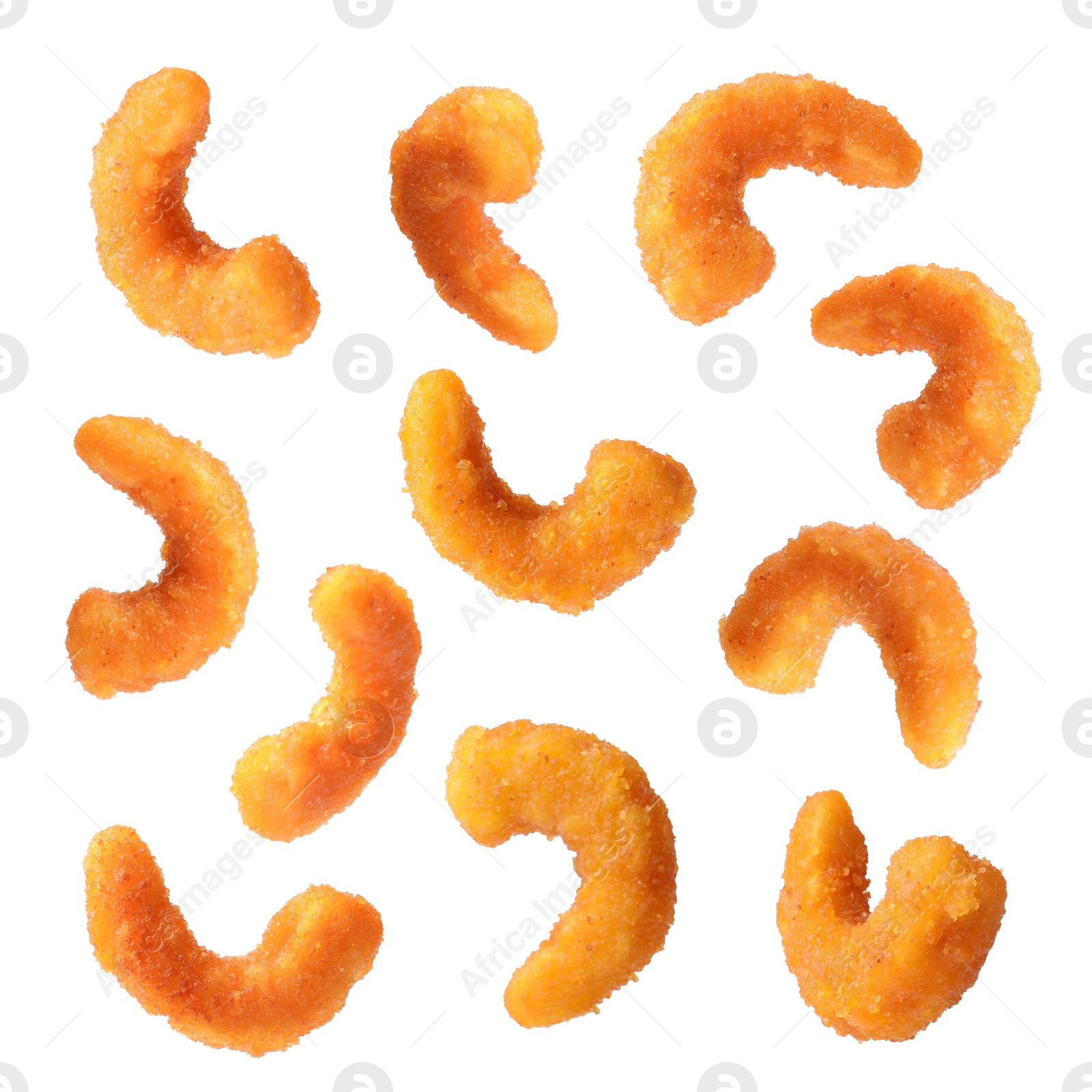 Image of Tasty batter-fried shrimps isolated on white, set