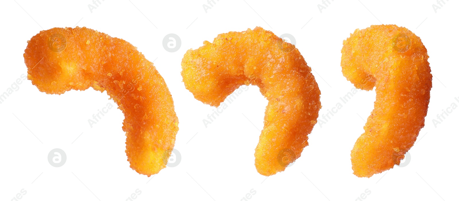 Image of Tasty batter-fried shrimps isolated on white, set