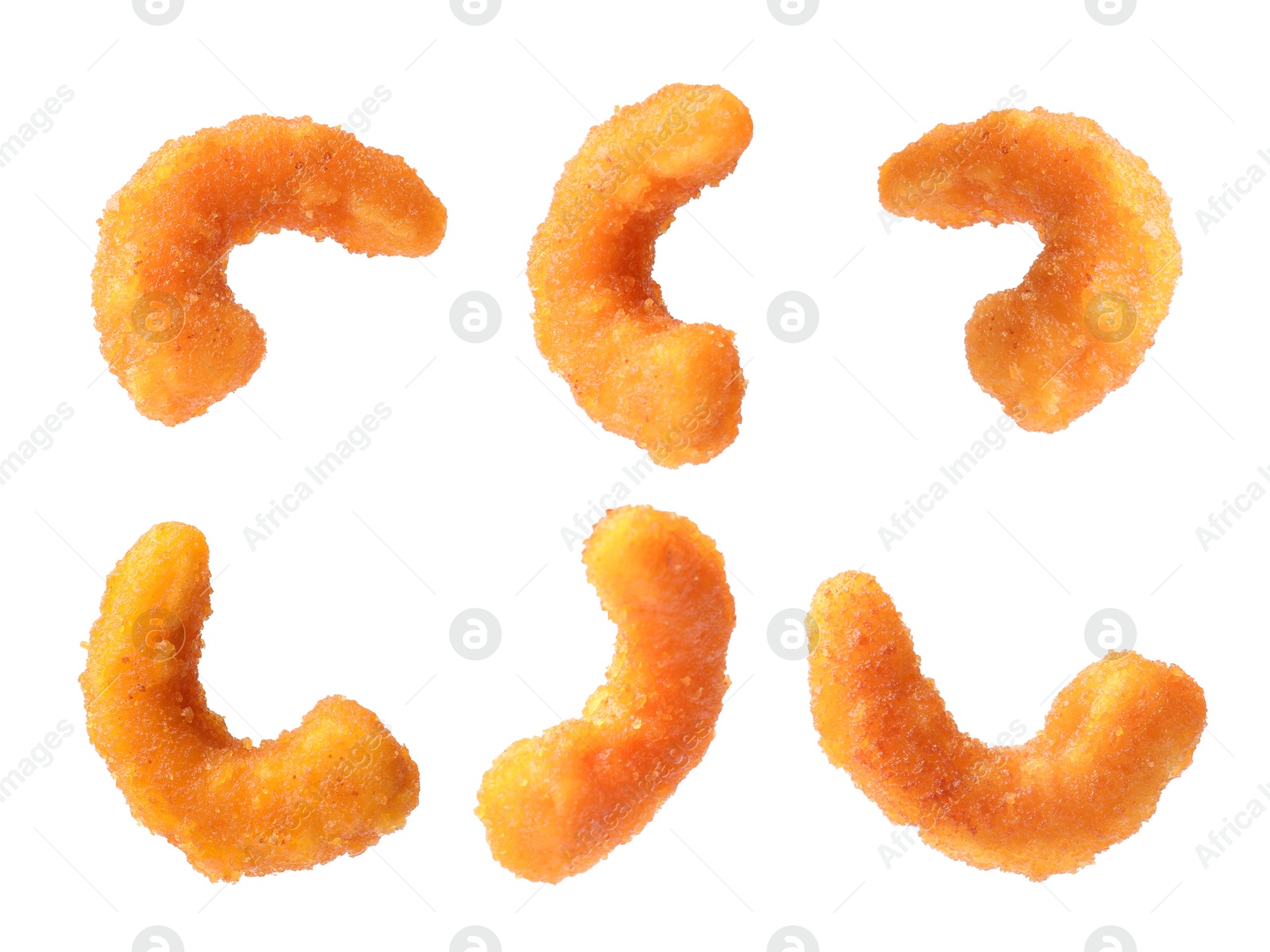 Image of Tasty batter-fried shrimps isolated on white, set