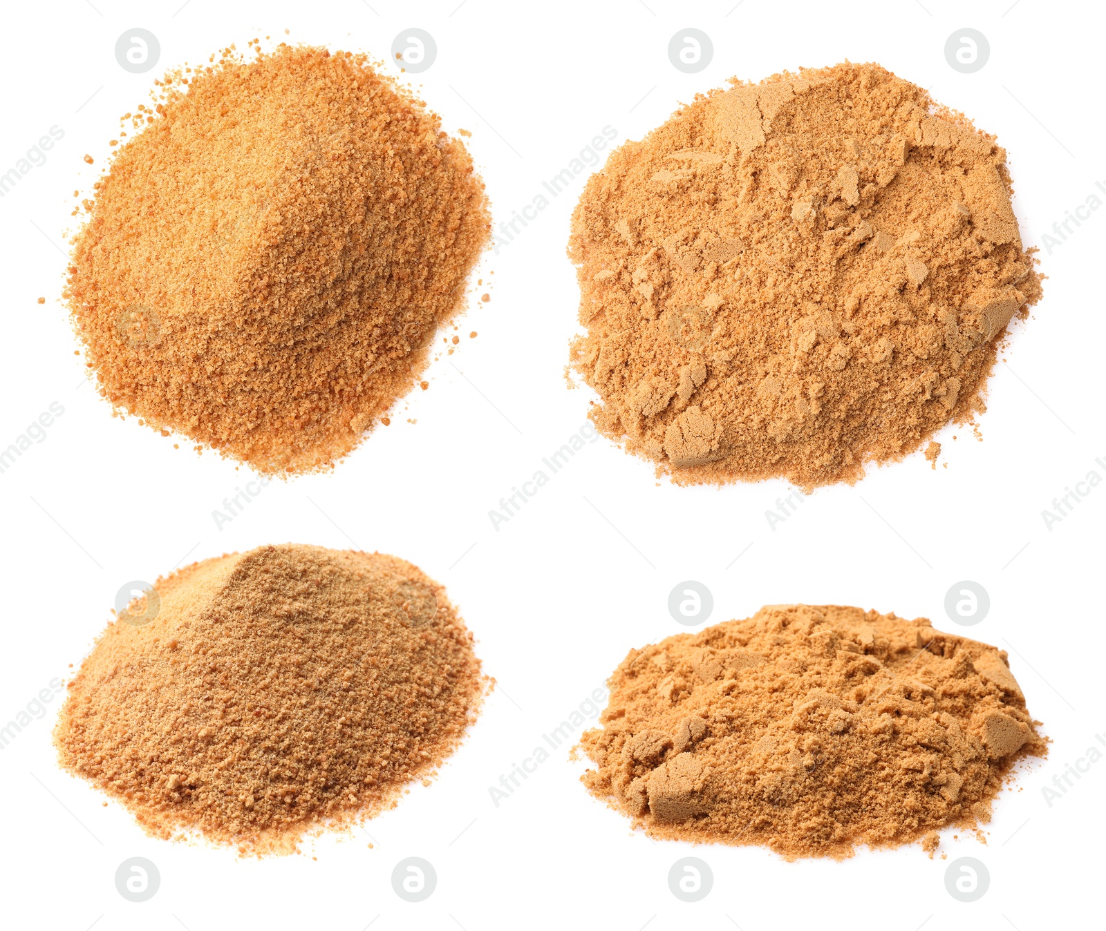 Image of Heaps of coconut sugar isolated on white, set