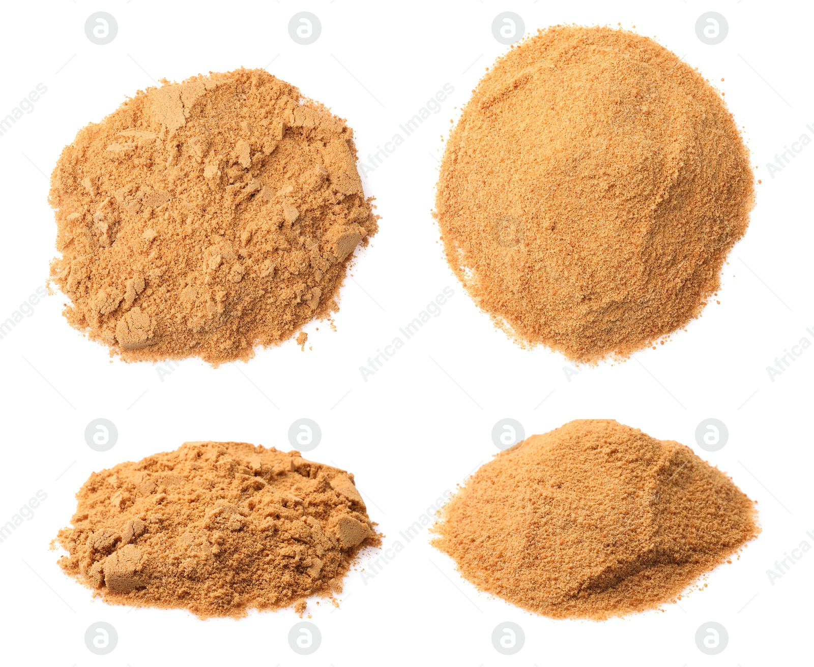 Image of Heaps of coconut sugar isolated on white, set