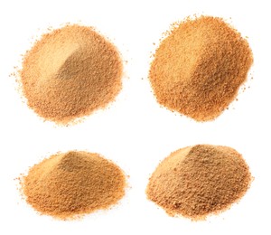 Image of Heaps of coconut sugar isolated on white, set