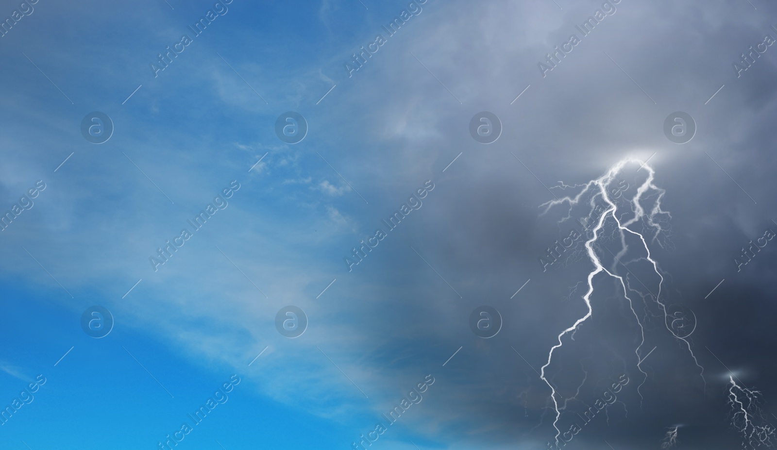 Image of Blue sky with coming thundercloud. Weather changes