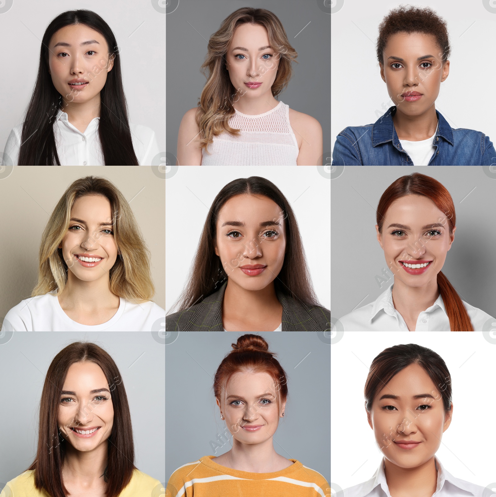 Image of Many beautiful women of different races and ages. Collage of portraits