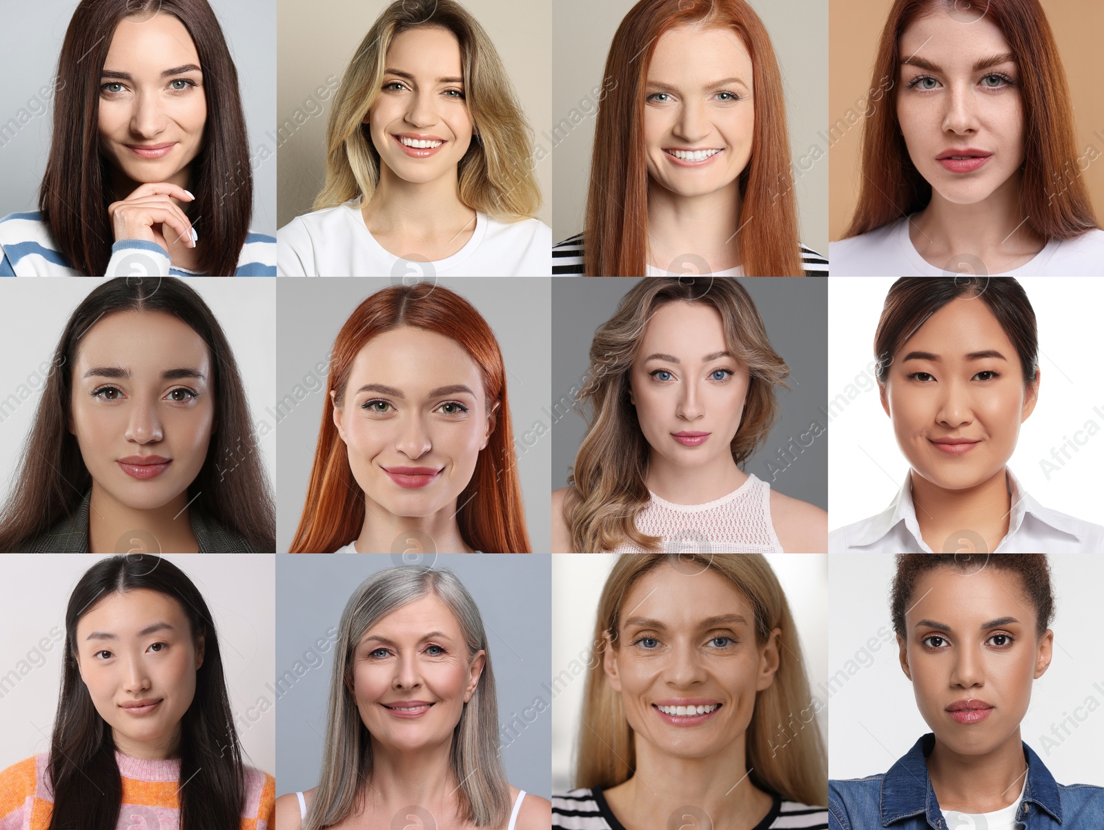 Image of Many beautiful women of different races and ages. Collage of portraits