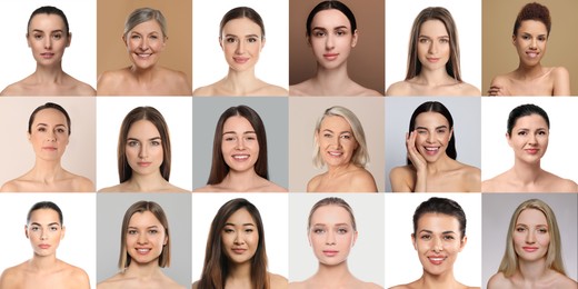 Image of Many beautiful women of different races and ages. Collage of portraits