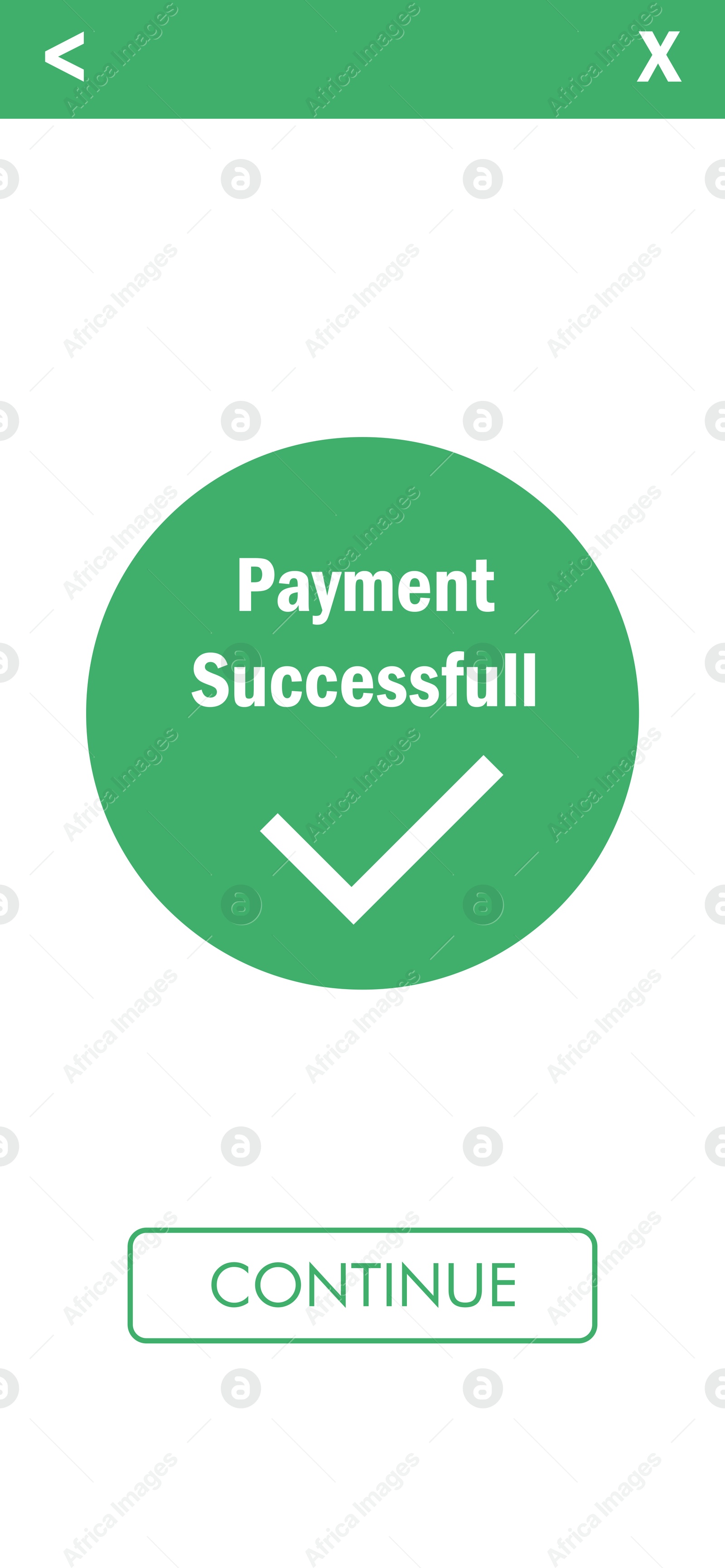Image of Online payment application screen showing successful transaction on white background, illustration