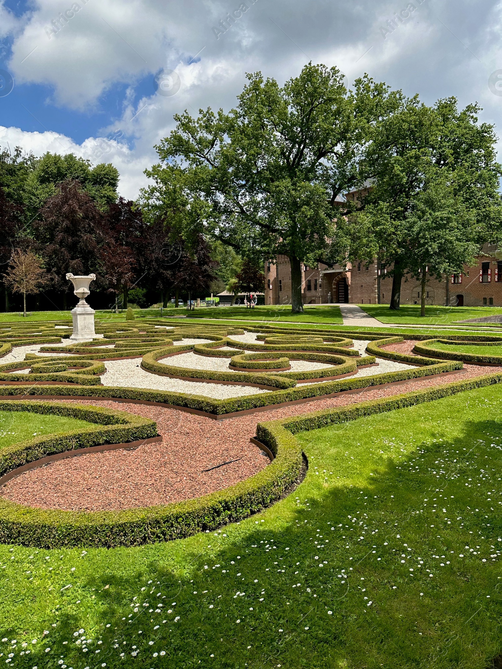 Photo of Utrecht, Netherlands - June 17, 2024: Beautiful green hedge maze near De Haar castle