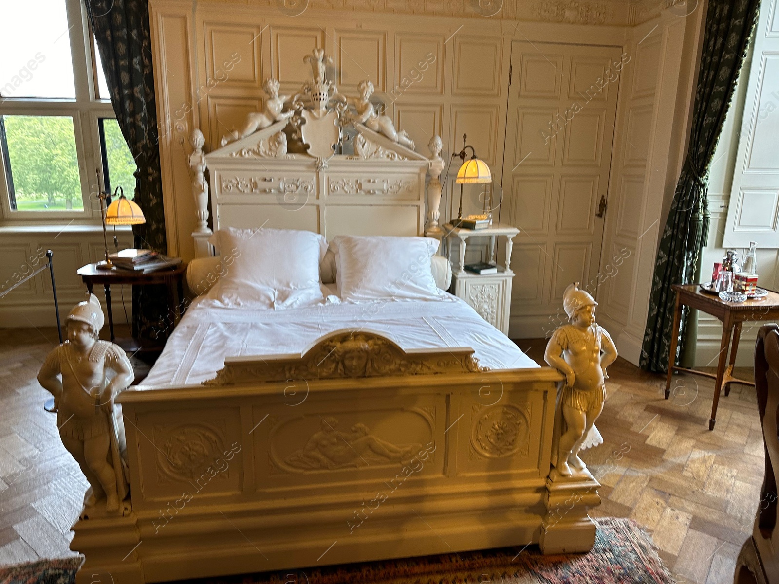 Photo of Utrecht, Netherlands - June 17, 2024: Vintage bed in De Haar castle