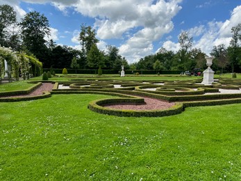 Photo of Beautiful view of green hedge maze in park