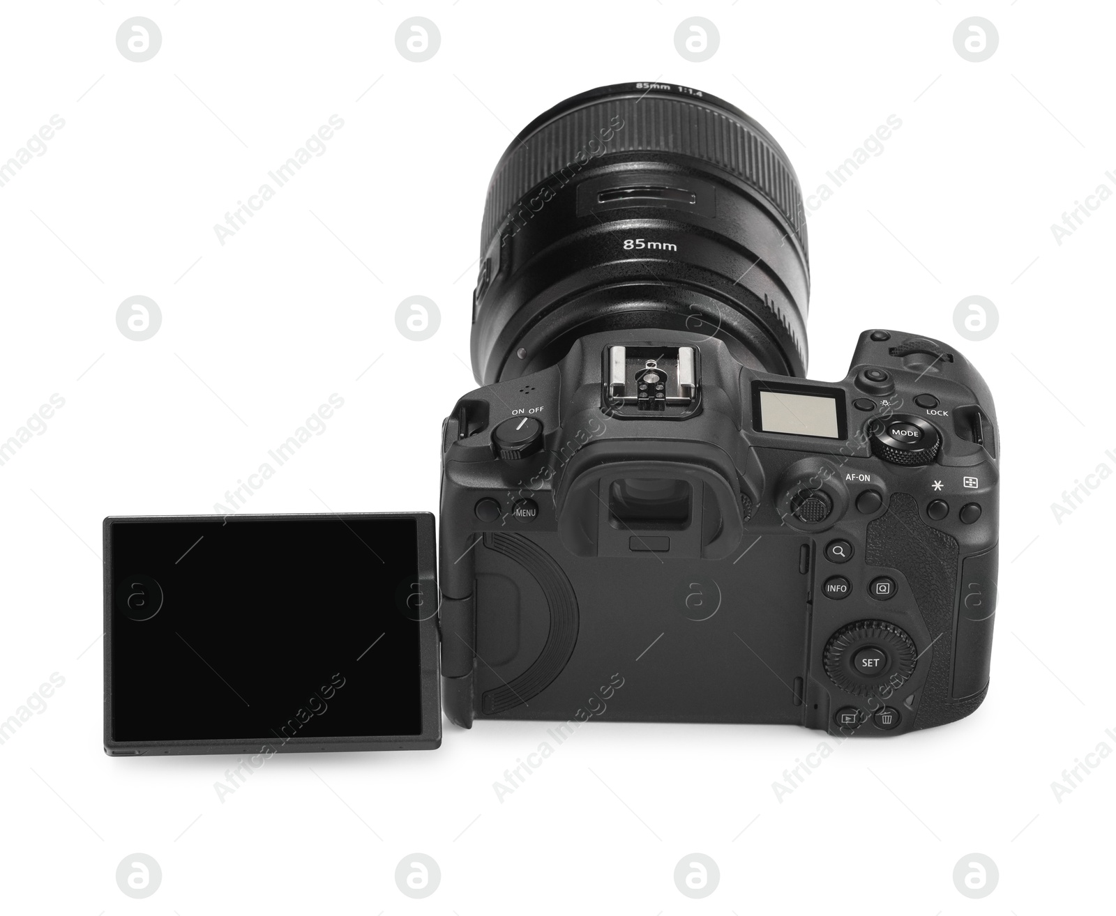 Photo of Modern camera isolated on white. Photographer's equipment