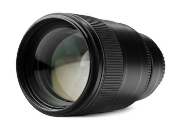 Photo of Camera lens isolated on white. Photographer's equipment