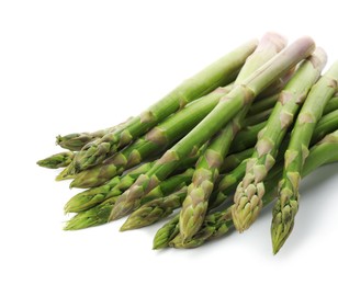 Photo of Fresh green asparagus stems isolated on white