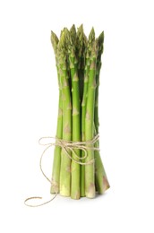 Photo of Bunch of fresh green asparagus stems isolated on white