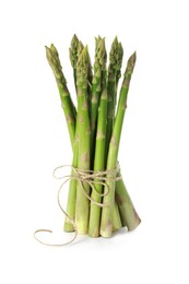 Photo of Bunch of fresh green asparagus stems isolated on white