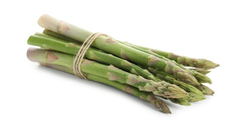 Photo of Bunch of fresh green asparagus stems isolated on white