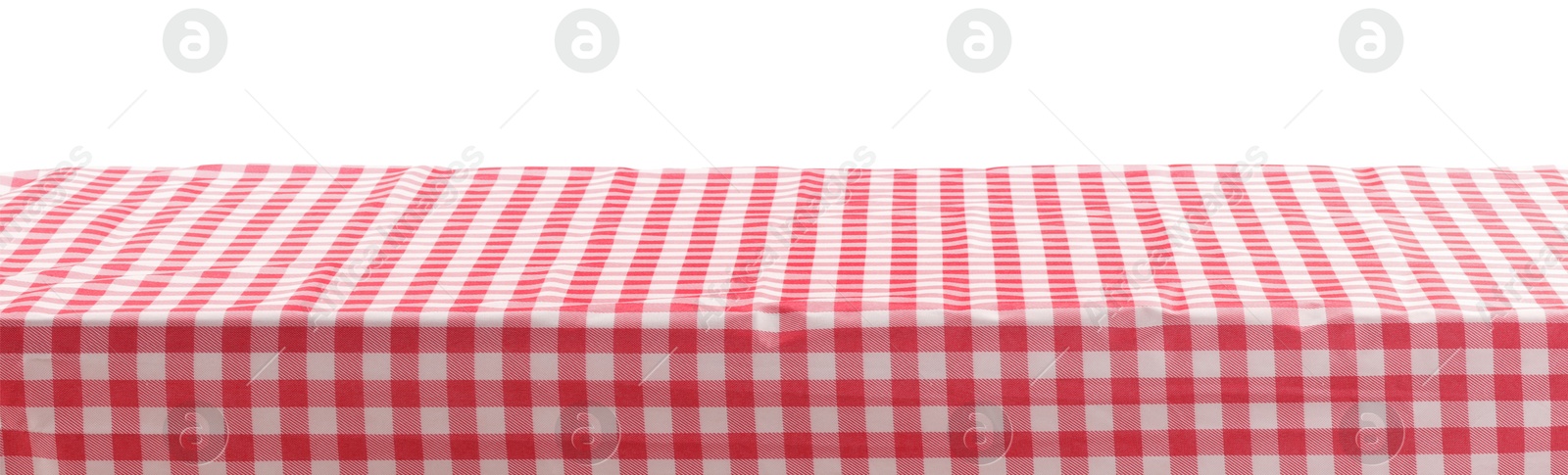 Photo of Picnic tablecloth on table against white background