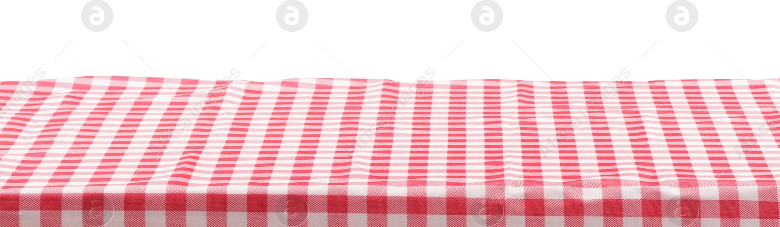 Photo of Picnic tablecloth on table against white background