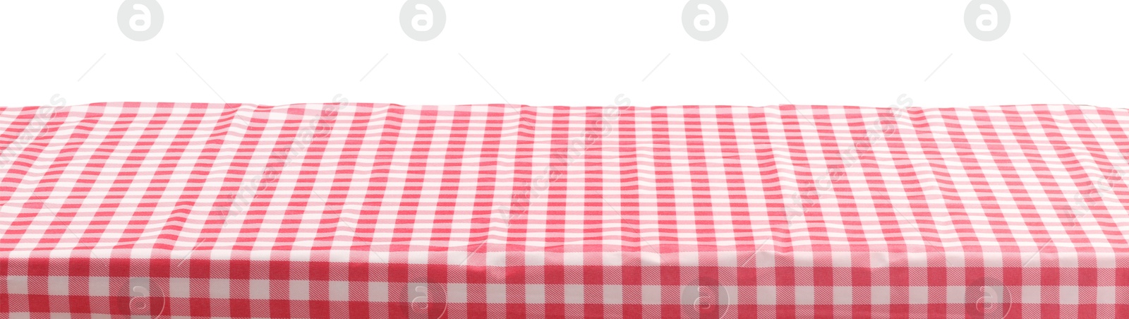 Photo of Picnic tablecloth on table against white background