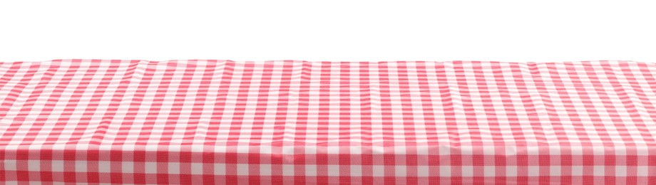 Photo of Picnic tablecloth on table against white background