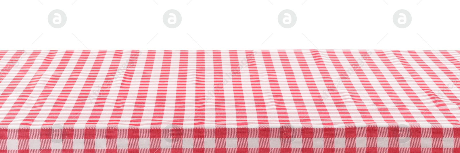 Photo of Picnic tablecloth on table against white background