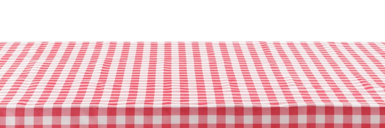 Photo of Picnic tablecloth on table against white background