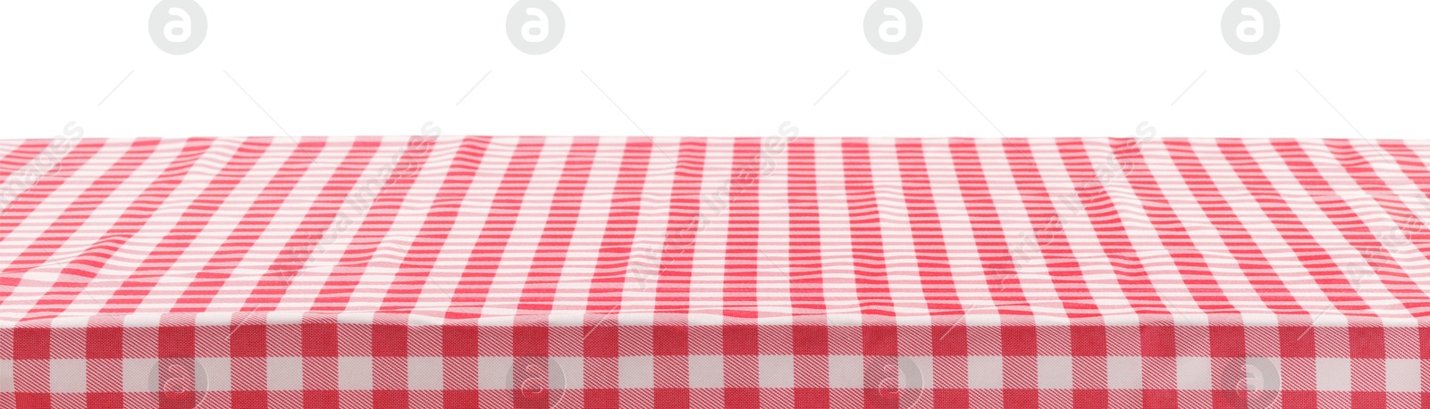 Photo of Picnic tablecloth on table against white background