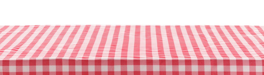 Picnic tablecloth on table against white background