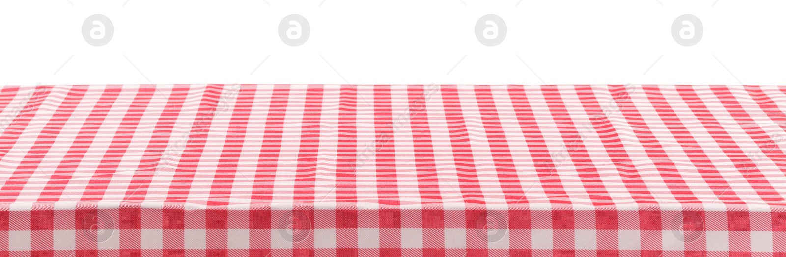 Photo of Picnic tablecloth on table against white background