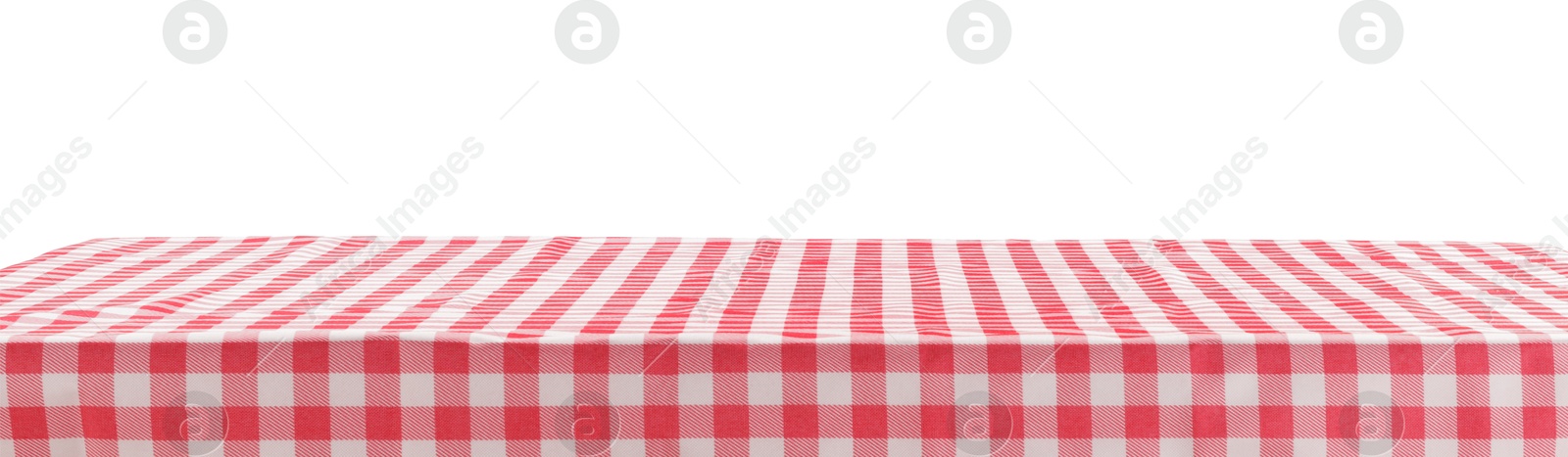 Photo of Picnic tablecloth on table against white background