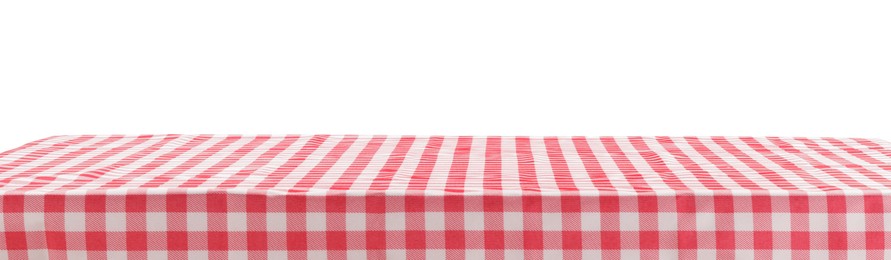 Photo of Picnic tablecloth on table against white background