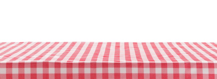 Photo of Picnic tablecloth on table against white background