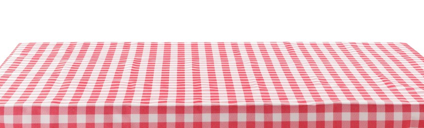 Photo of Picnic tablecloth on table against white background