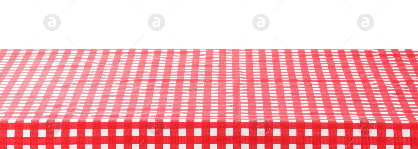 Photo of Red checkered picnic tablecloth isolated on white