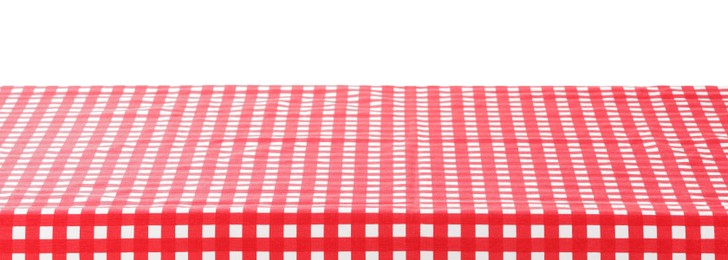 Photo of Red checkered picnic tablecloth isolated on white