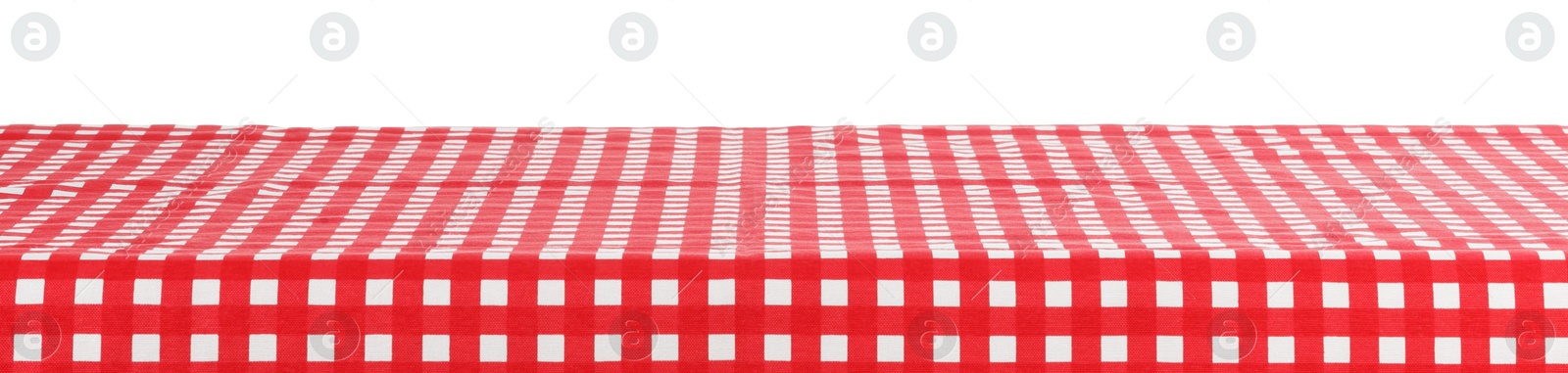 Photo of Red checkered picnic tablecloth isolated on white