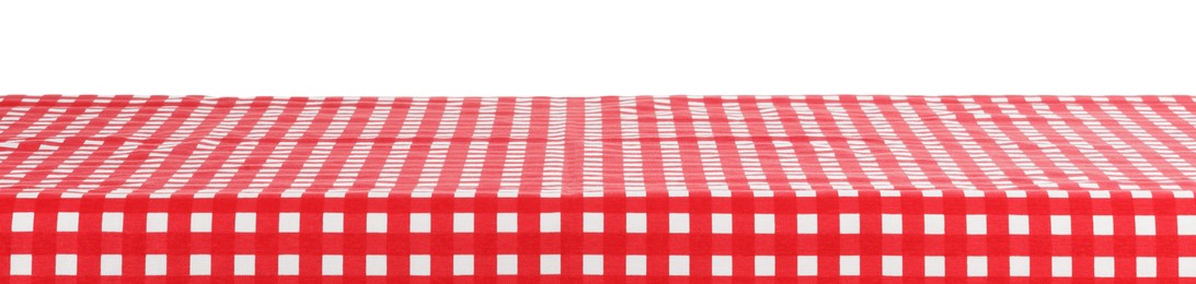 Photo of Red checkered picnic tablecloth isolated on white